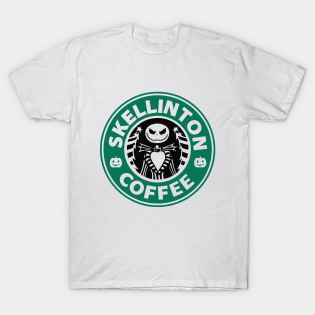 Skellinton Coffee T-Shirt by AlienClownThings